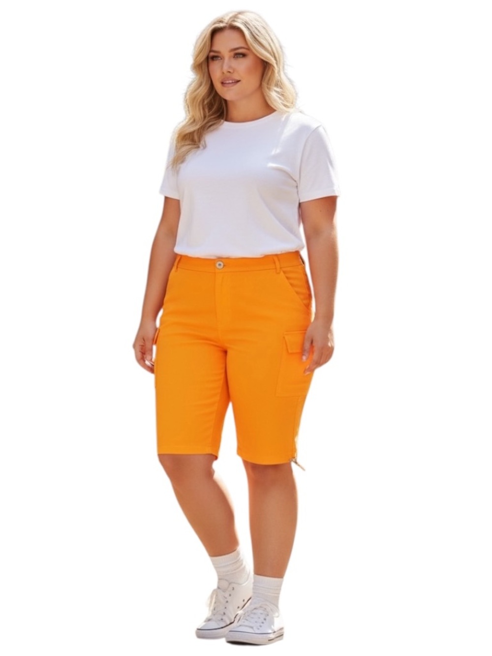 Thrill Plus Size Vibrant Yellow Cargo Bermuda Shorts Stretch 2X